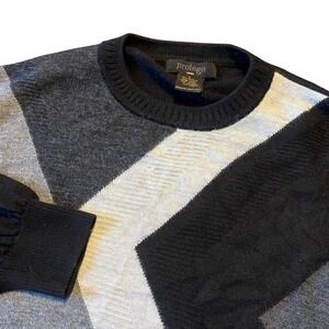 Protege Men's Geometric Pattern Crew Neck Sweater L Black Gray White Wool Blend